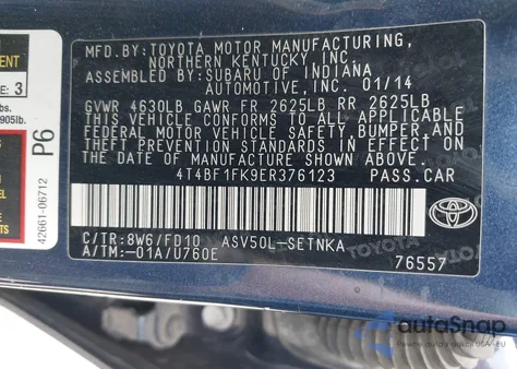 2014 Toyota Camry Le from USA, damaged, VIN 4T4BF1FK9ER376123
